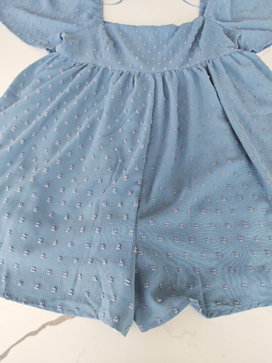 Altard State Blue Swiss Dot Romper Flutter Sleeve Boho Mini Dress Size L - Picture 7 of 15